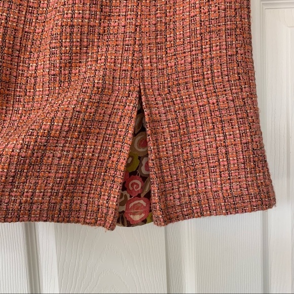 Sigrid Olsen 70s Style Pink Wool Blend Floral Peek A Boo Slit Tweed Skirt Size 2 - Picture 6 of 12